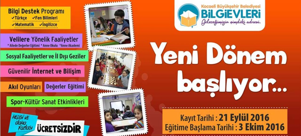 Kocaeli Bilgievleri’nde yeni dönem 3 Ekim’de başlıyor