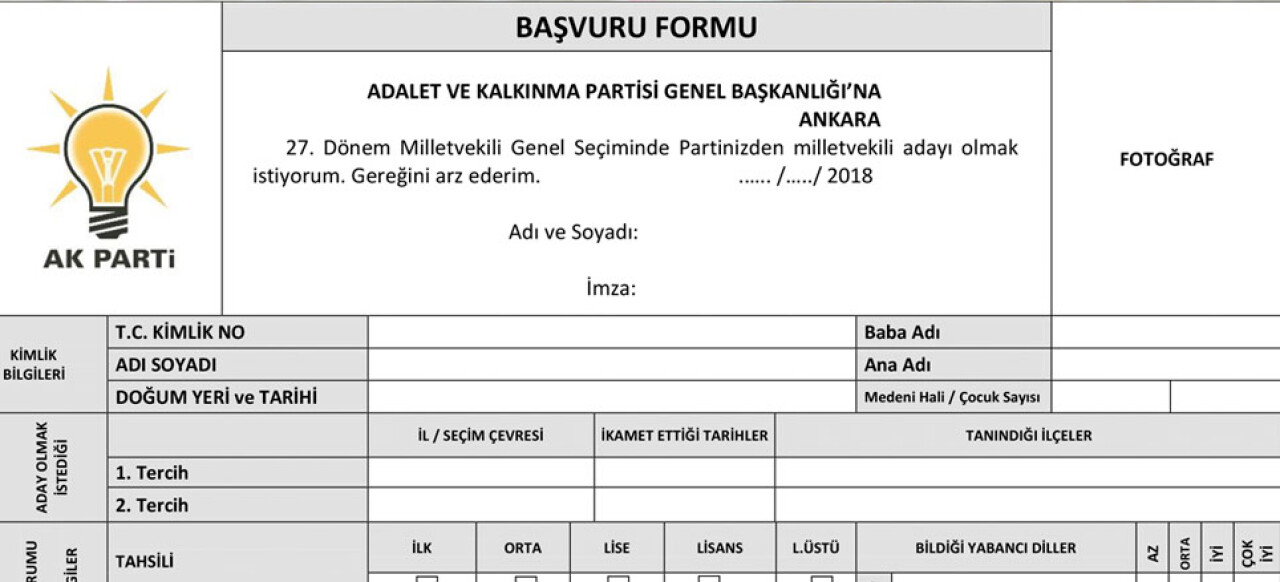 AK Parti Aday Adaylığı Başvuru Formu yayınlandı