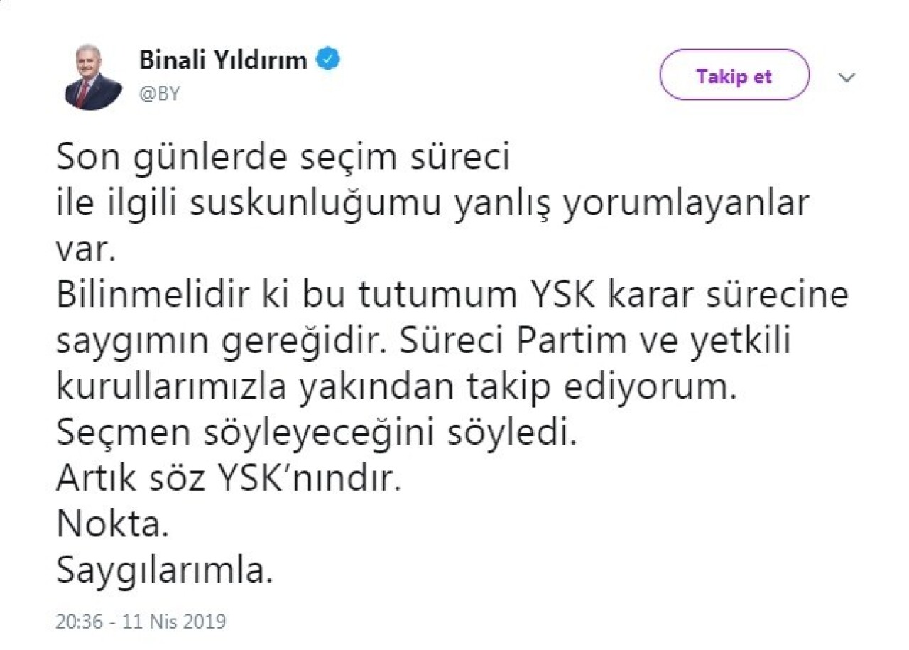 Binali Yıldırım’dan seçim süreci açıklaması