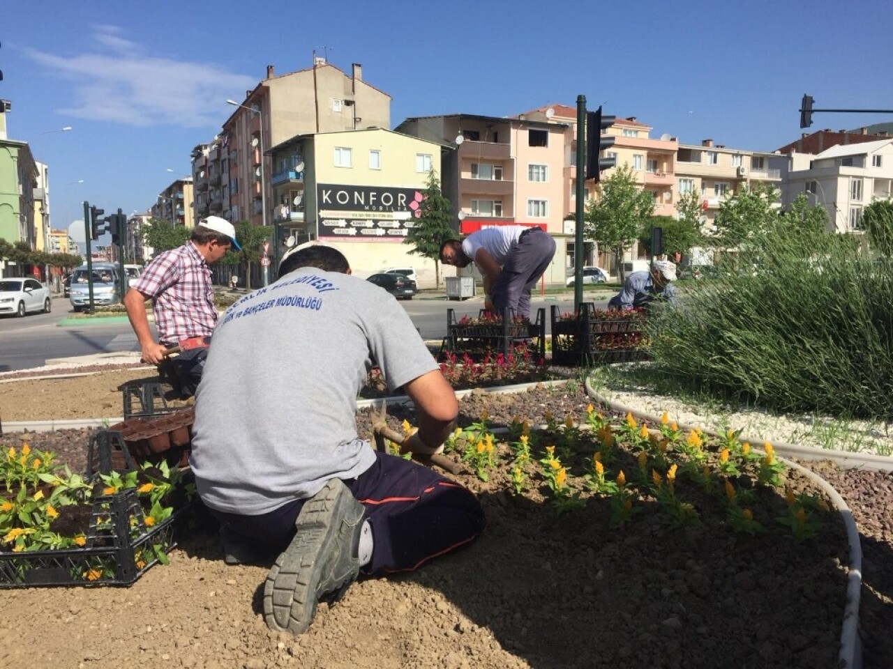 Gemlik’te kavşak ve orta refüjler rengarenk