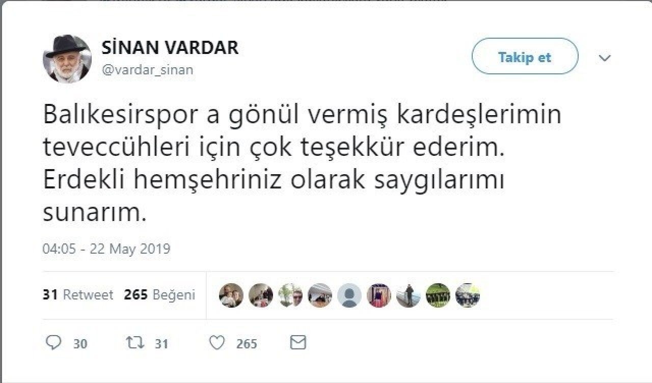 Sinan Vardar’dan taraftara yanıt