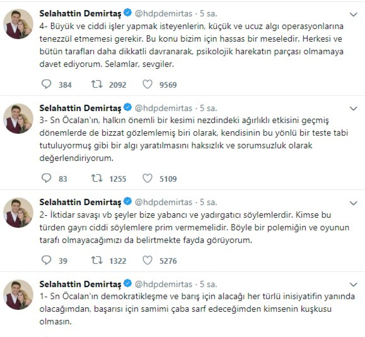 Öcalan’ın mektubundan sonra Selahattin Demirtaş’tan geri adım