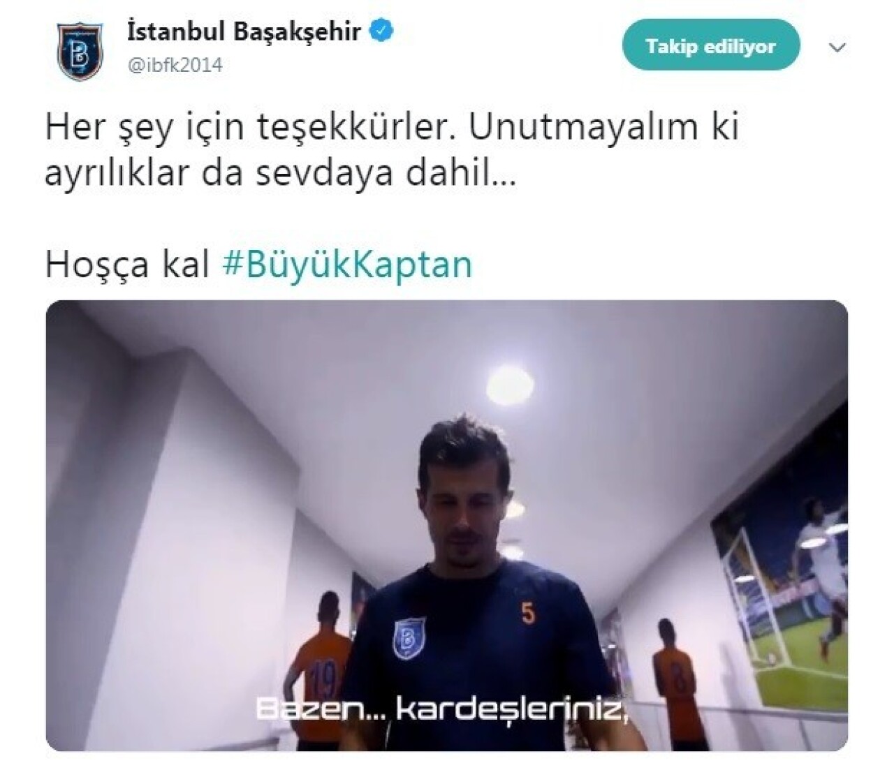 Medipol Başakşehir’den Emre Belözoğlu’na veda klibi