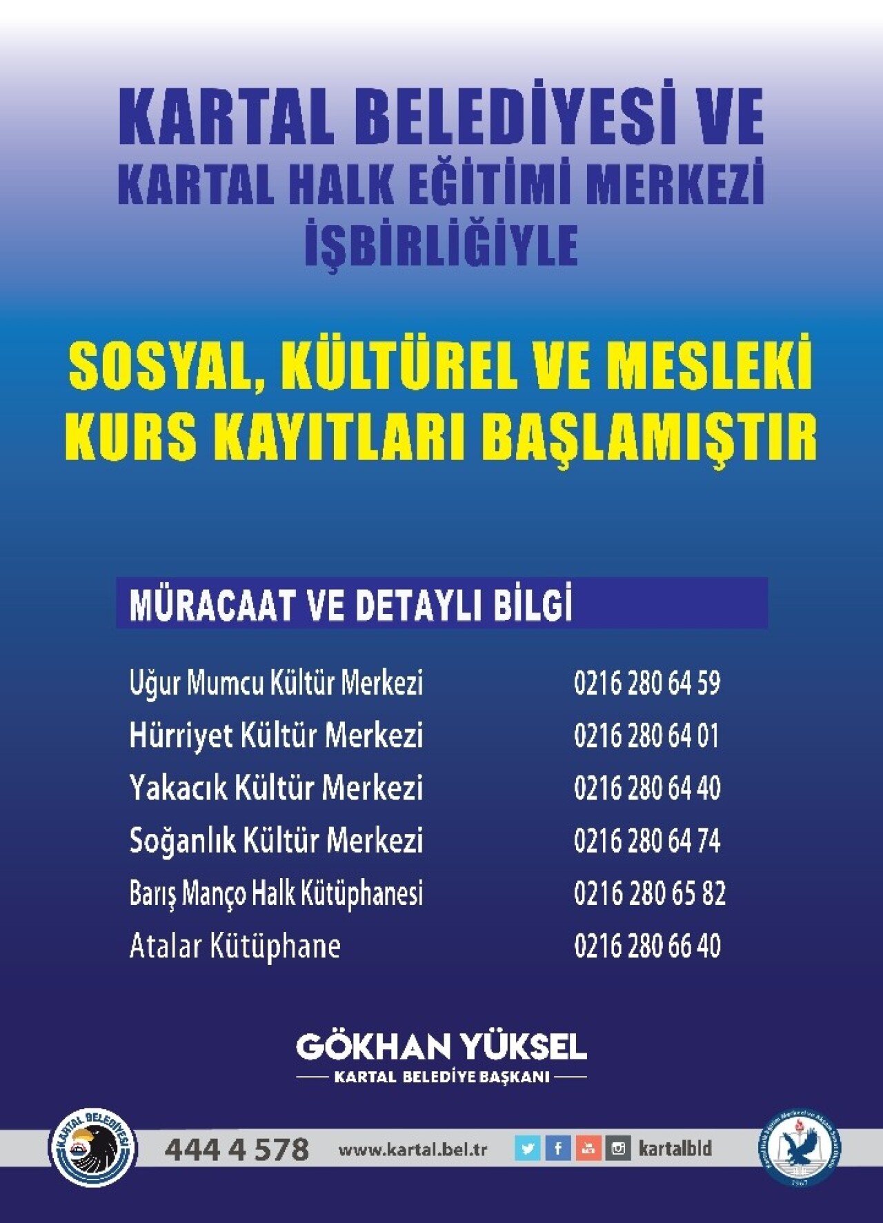 Kartal’da sosyal, kültürel ve mesleki kurs kayıtları başladı