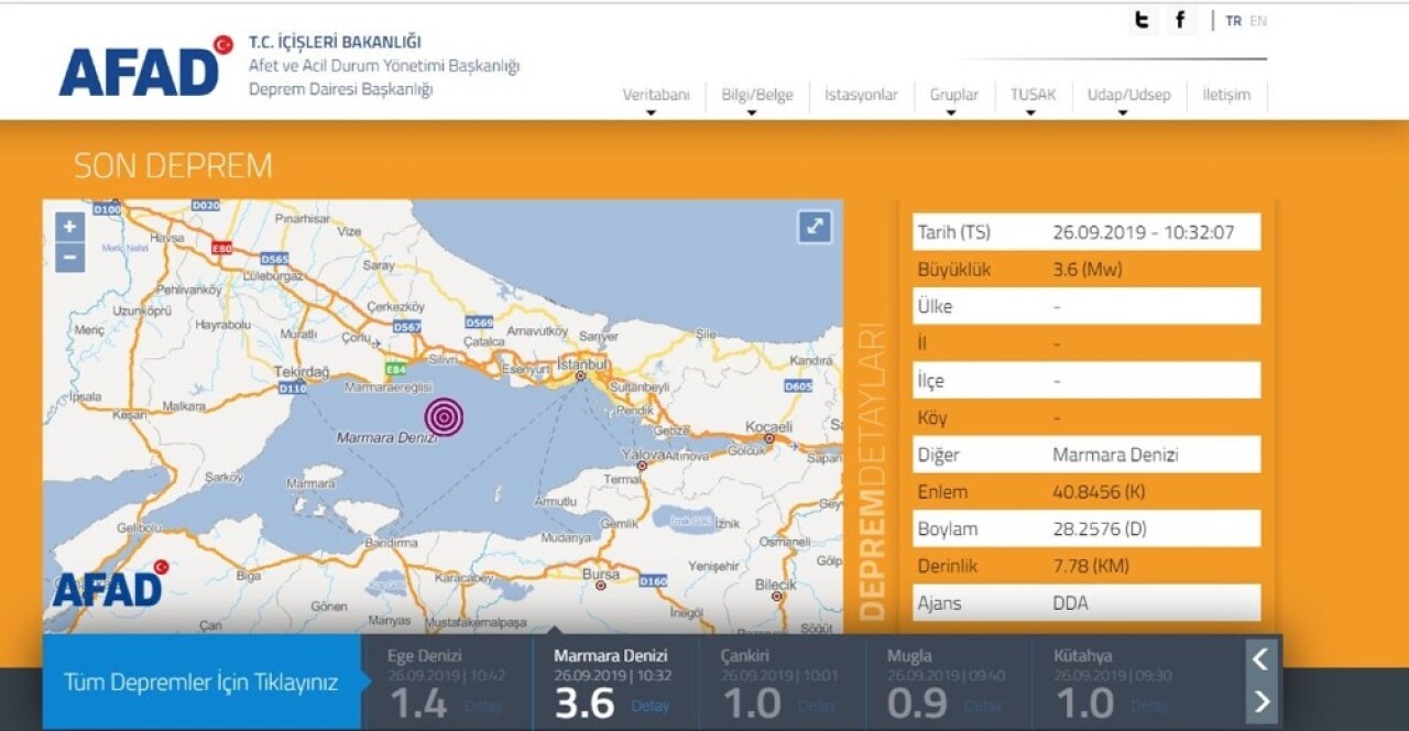 Silivri açıklarında 3,6 büyüklüğünde deprem