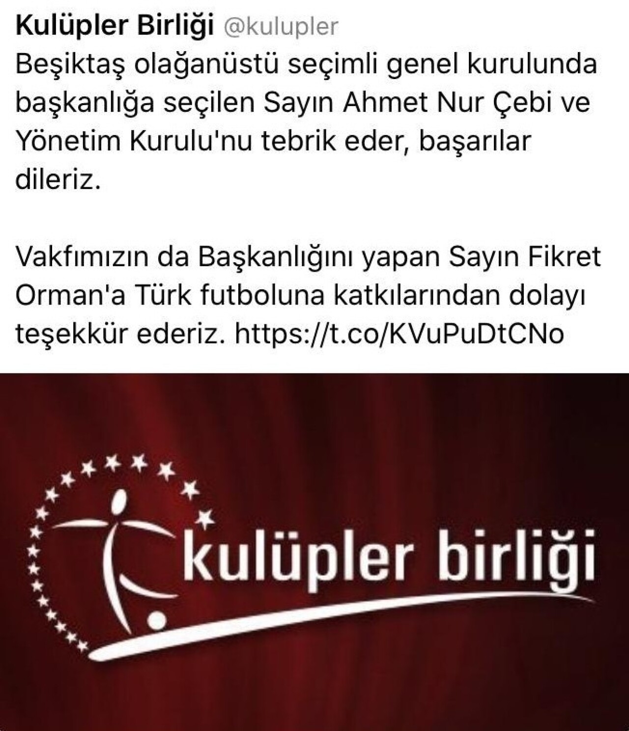 Kulüpler Birliği’nden Ahmet Nur Çebi’ye erken tebrik