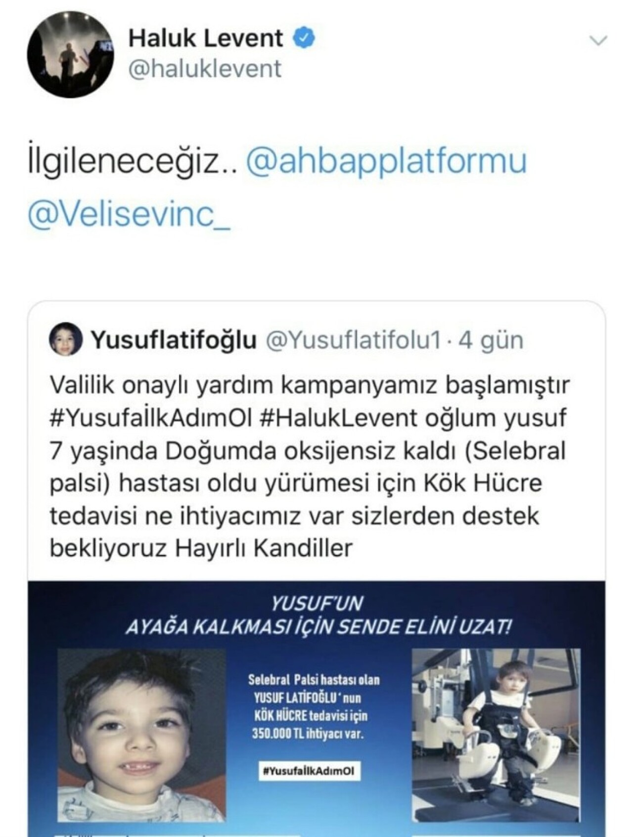 Bursalı Yusuf’a Haluk Levent’ten destek