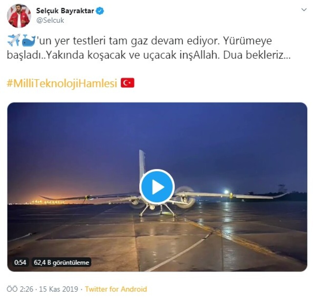 Selçuk Bayraktar’tan Akıncı paylaşımı