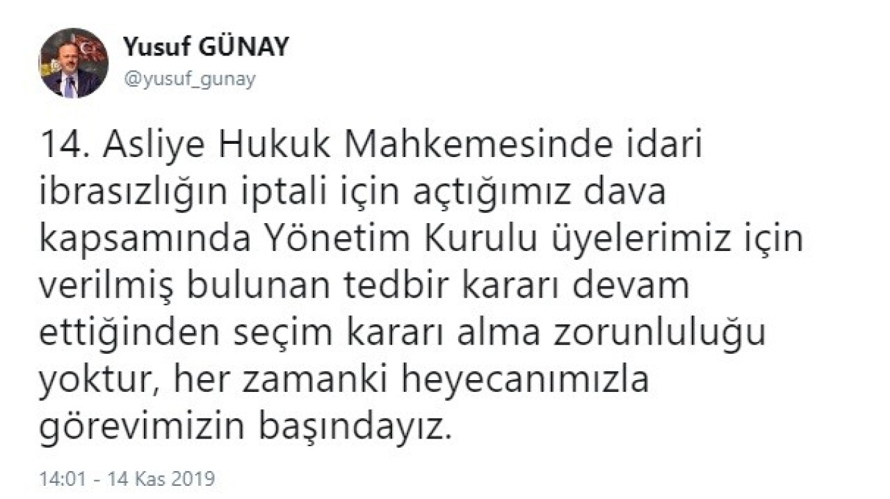 Yusuf Günay: "Her zamanki heyecanımızla görevimizin başındayız"