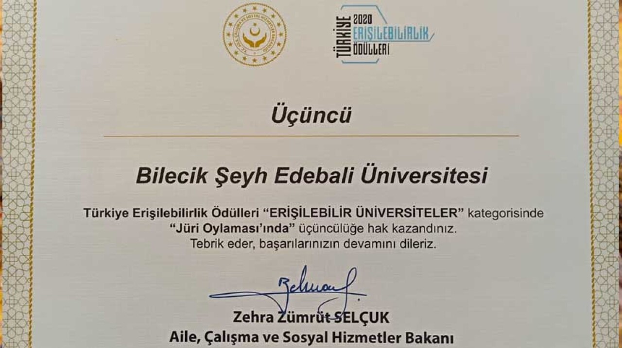 Bilecik Şeyh Edebali Üniversitesi “Erişilebilir Üniversite” Ödülü Kazandı