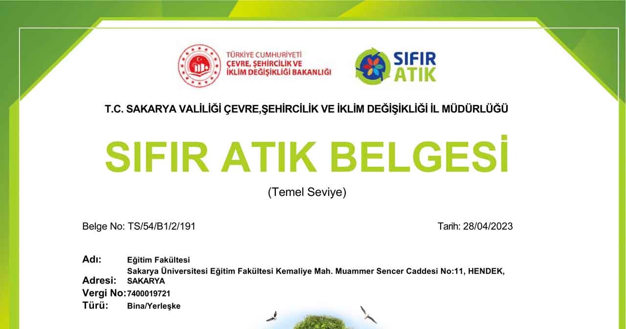 SAÜ Eğitim Fakültesi ve SHMYO Sıfır Atık Belgesini Aldı