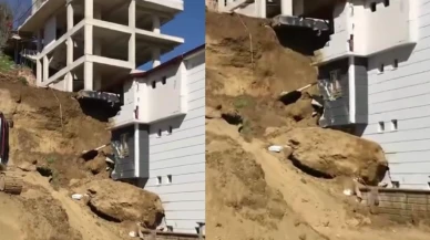 İnşaat alanından kopan kaya çevrede paniğe neden oldu