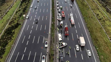 Kuzey Marmara Otoyolu’nda 1 polisin şehit olduğu kaza yeri havadan görüntülendi