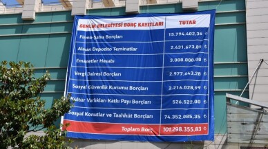 Belediyenin borcunu çarşı meydanına astı