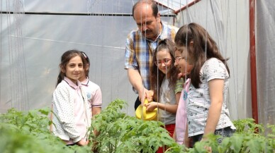 Kocaeli’de okul bahçesine kurulan seralar minik öğrencileri toprakla tanıştırıyor