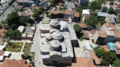 Restorasyonu tamamlanan Molla Zeyrek Cami havadan görüntülendi