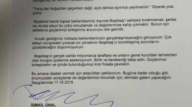 Beşiktaş Başkan Adayı İsmail Ünal, adaylıktan çekildiğini açıkladı.