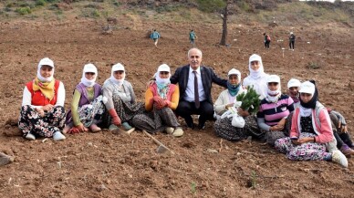 Başkan Davut Aydın, mevsimlik işçilerle fidan dikti