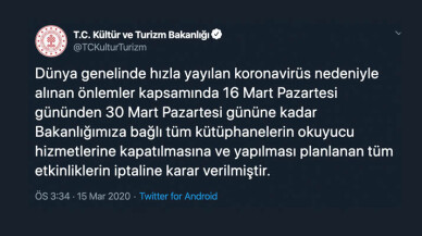 Kütüphanelerin okuyucu hizmetleri kapatıldı