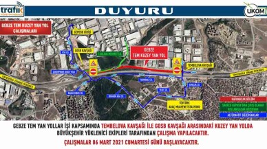 Gebze TEM Kuzey yan yollarda, yol çalışması yapılacak