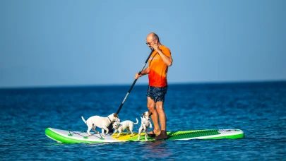 Köpekleriyle deniz keyfi