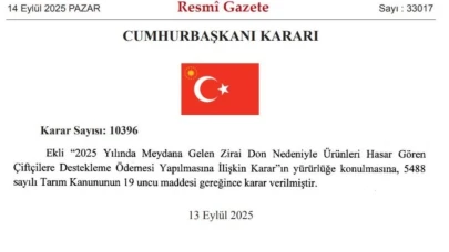 Zirai dondan etkilenen çiftçilere destek verilmesine ilişkin Cumhurbaşkanı Kararı Resmi Gazete'de