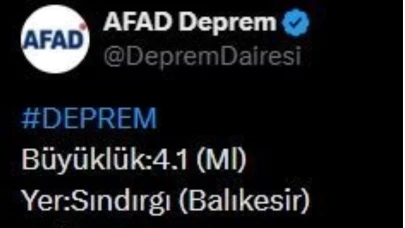 Balıkesir’de 4.1 büyüklüğünde deprem