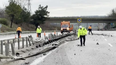 Tır bariyerleri kağıt gibi ezdi