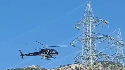 Bodrum’da yüksek gerilim hatları helikopterle temizlendi