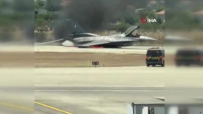 Yunanistan’da acil iniş yapan F-16 savaş uçağı alev aldı