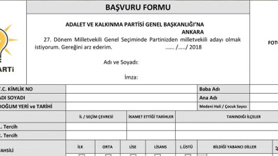 AK Parti Aday Adaylığı Başvuru Formu yayınlandı