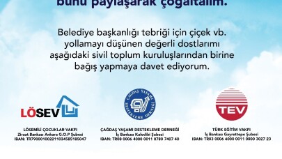 Başkan Çebi’den tebrik çiçeği yerine "bağış" çağrısı