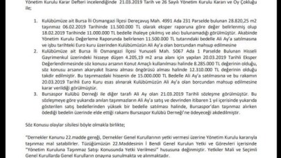 Bursaspor’un arazileri Başkan Ali Ay’a devredildi