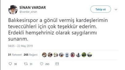 Sinan Vardar’dan taraftara yanıt