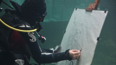 Su altında resim çizip akvaryumda sergi açtı
