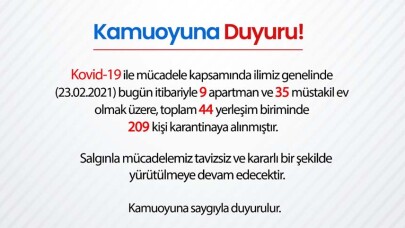 209 kişi karantinaya alındı
