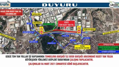 Gebze TEM Kuzey yan yollarda, yol çalışması yapılacak