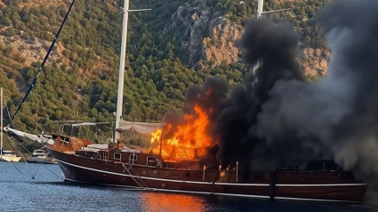 Göcek’te tekne yangını