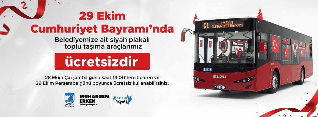Çanakkale’de Cumhuriyet Bayramı Ulaşımı Ücretsiz