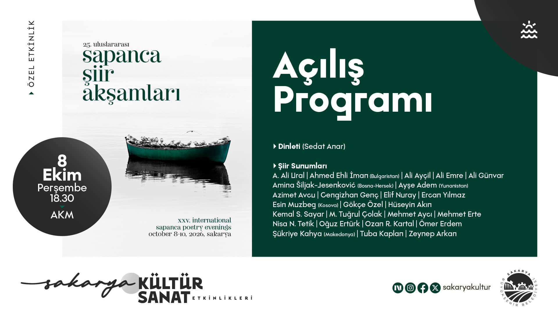 Sapanca Şiir Akşamları AKM’de Başlıyor