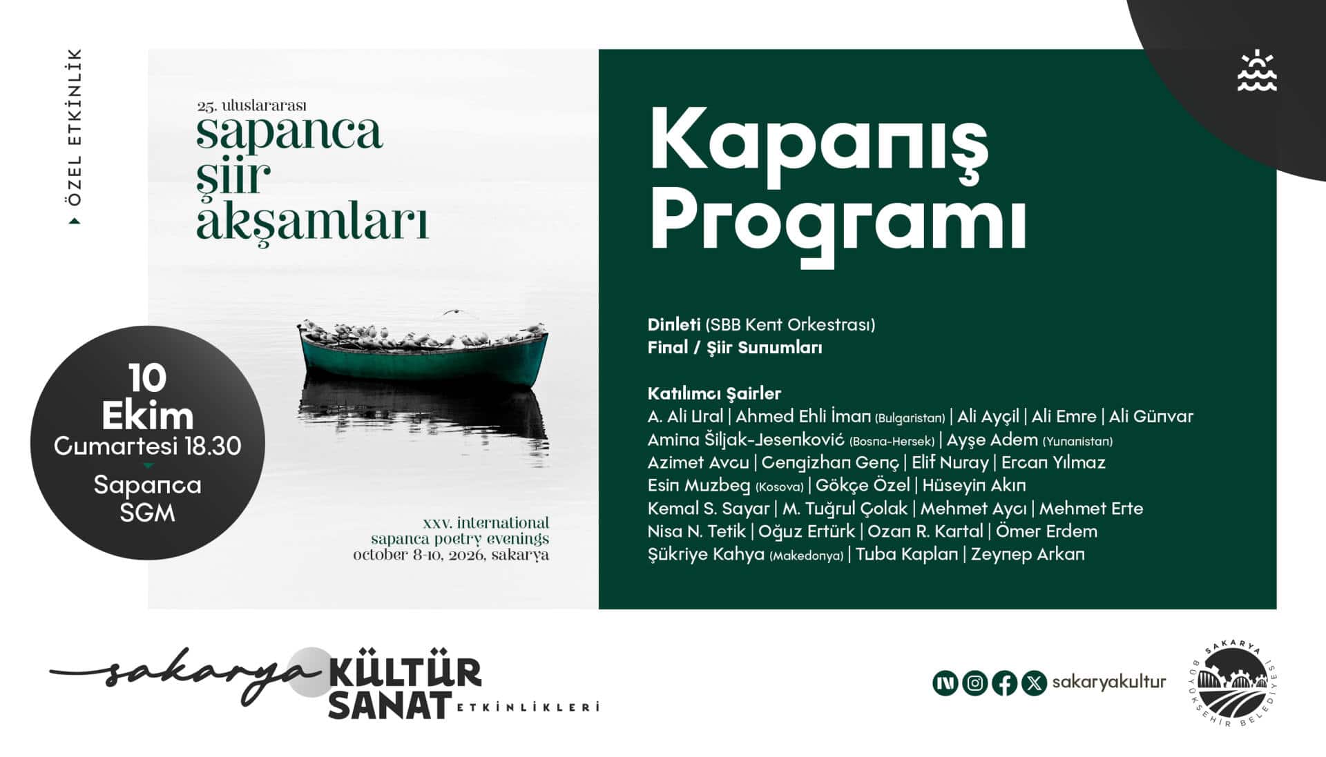 Sapanca’da 25. Uluslararası Şiir Akşamları Başlıyor